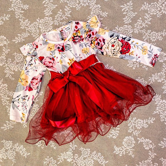 PatPat Other - Baby Girl Floral Ruffled Red Bow TuTu Spring Holiday Dress || PatPat 12 - 18 mo
